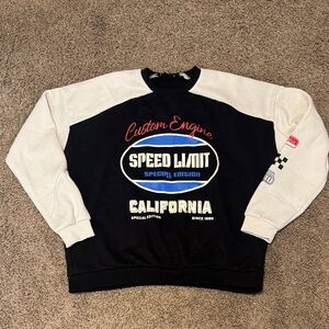 Edikted Black and Cream Graphic Crewneck Sweater